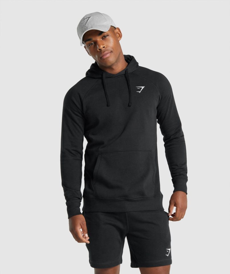 Men\'s Gymshark Crest Hoodie Black | NZ 1NHTYC